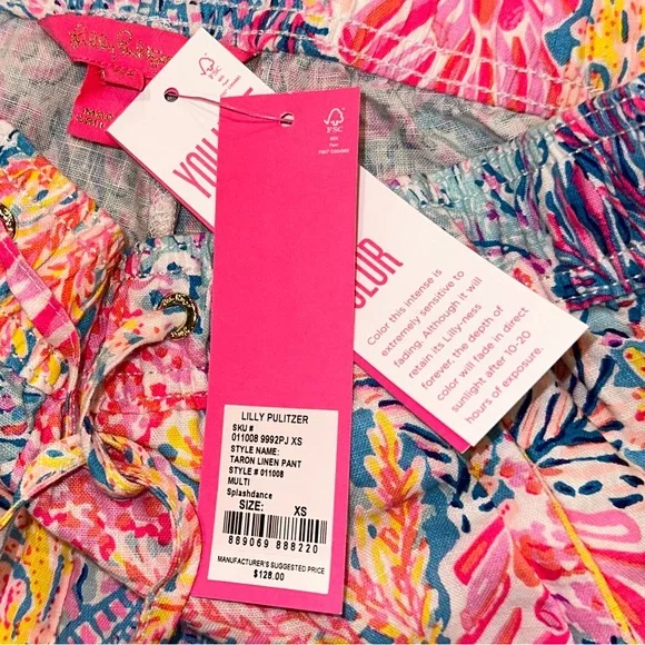 ✨NWT✨ Lilly Pulitzer 31" Taron Mid-Rise Linen Pant - Multi Splashdance Size XS - Picture 3 of 9